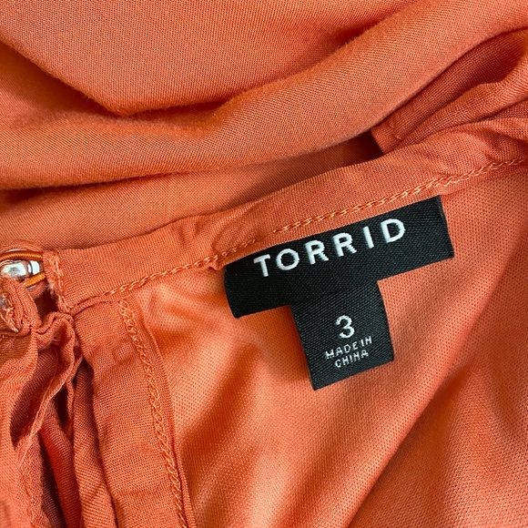 Torrid Dress Ruffle Tie Shoulder Salmon Rust, 3X - Picture 7 of 8